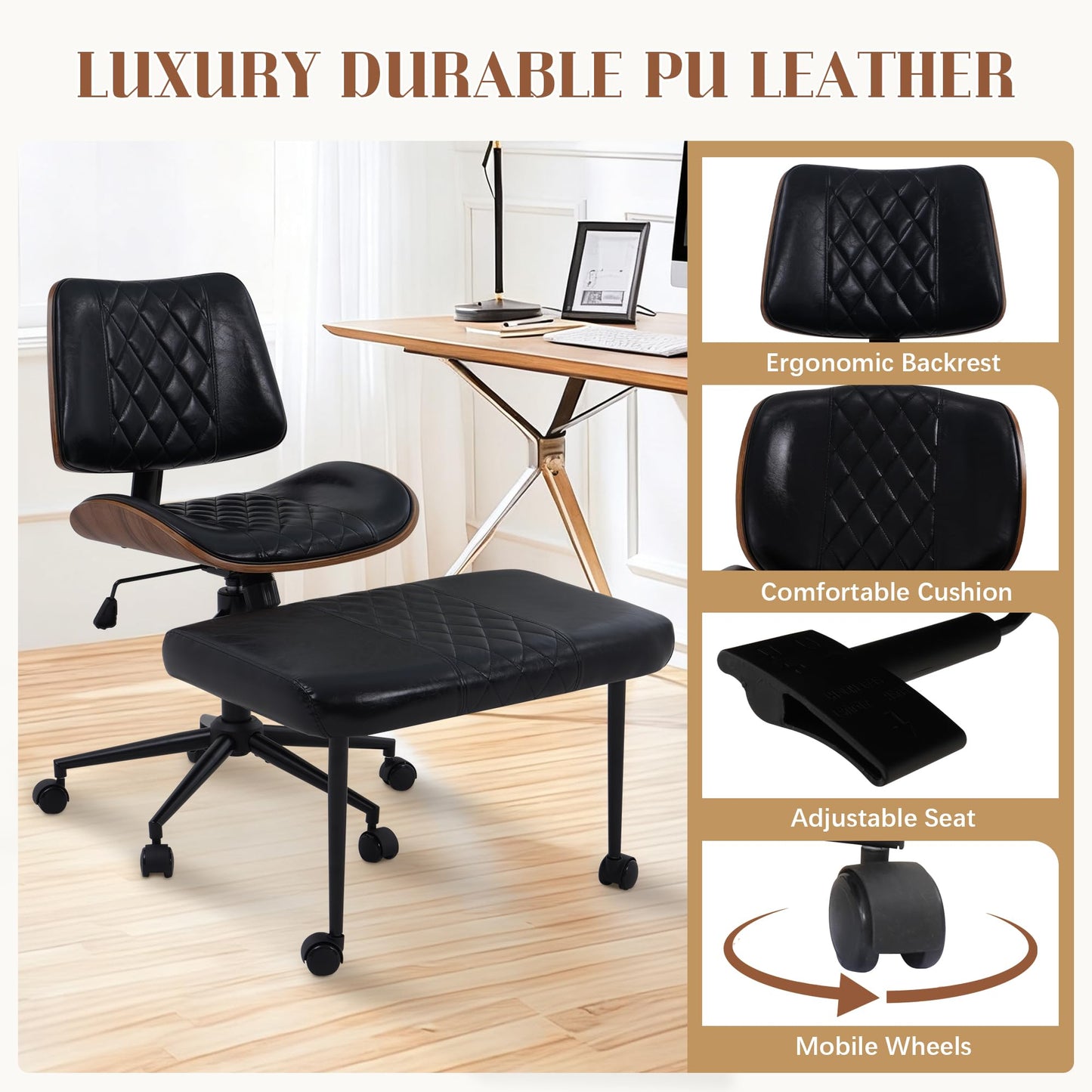 Azaeahom Ergonomic Cross Legged Office Chair with Wheels, Height Adjustable & 360°Swivel for Meditation, Desk & Yoga - Wide Criss Cross Design, Kneeling Chair - Black