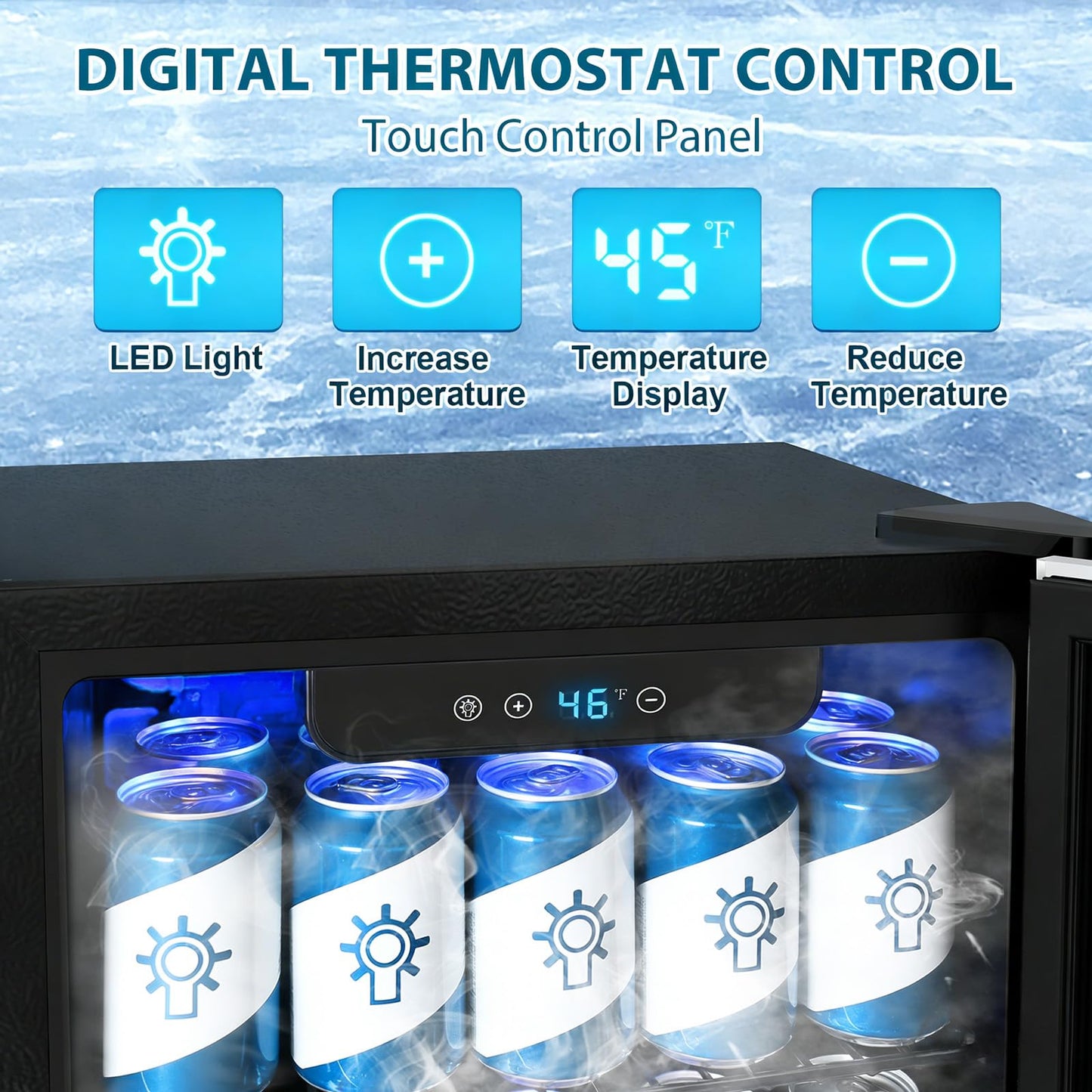 Electactic 48 Can Beverage Refrigerator,12 Bottle Wine Cooler with Seamless Stainless Steel & Glass Door, Digital Temperature Display, Countertop Mini Fridge for Soda, Wine or Beer, Silver