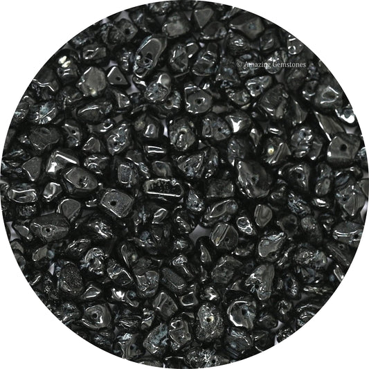 Black Tourmaline Pre Drilled Crystal Crushed Chips Beads for Bracelets Making, DIY Handmade Natural Healing Crystals (25 Inch Strand)