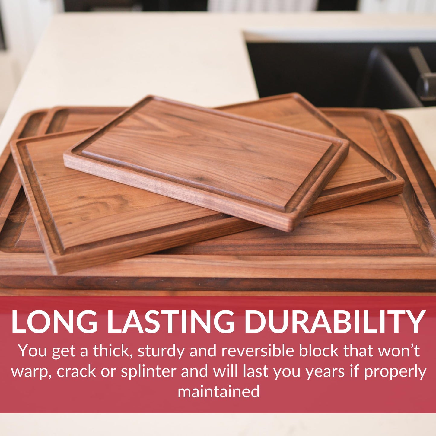 Virginia Boys Kitchens - Made in USA - Extra Large Walnut Wood Cutting Board - Brisket and Turkey Carving Board - Reversible with Juice Groove (Walnut, 24inx18inx1in)