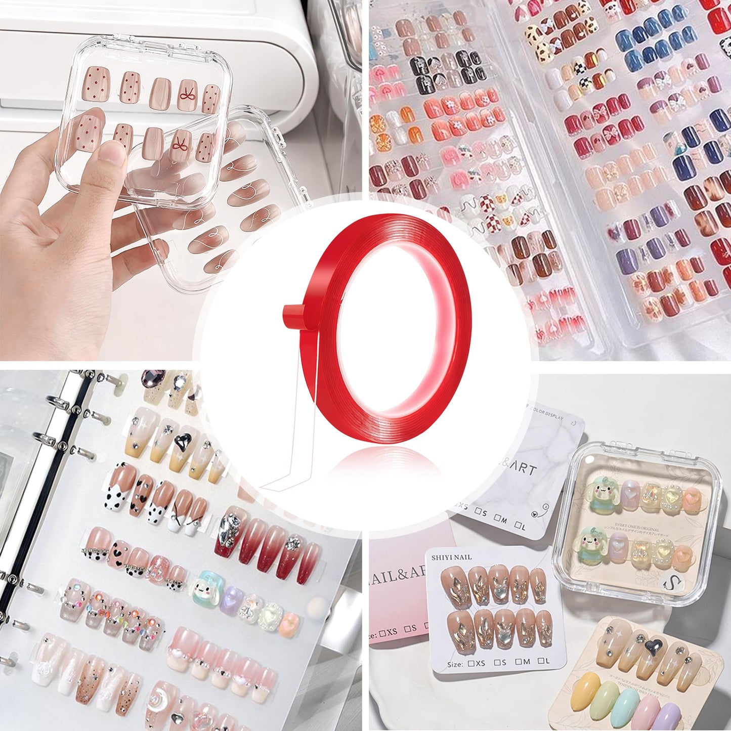 HLQHXWHZT 3 Rolls of Double Sided Tape, Removable Pressure Nail Adhesive Strong Adhesive Tape for Press on Nail Packaging Nail Salon Home Office Supplies…