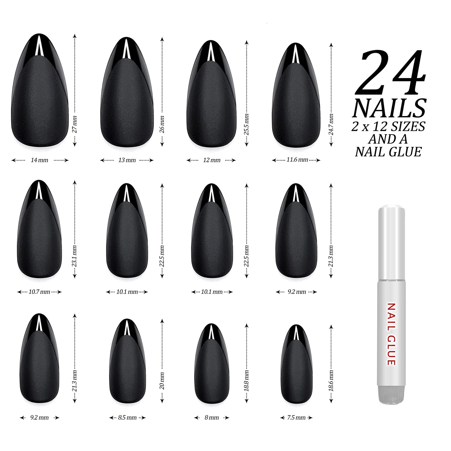 Hypnaughty Press On Nails - Caviar & Light Pink Almond Chrome, Trendy & Salon Quality Reusable Nails With Kit