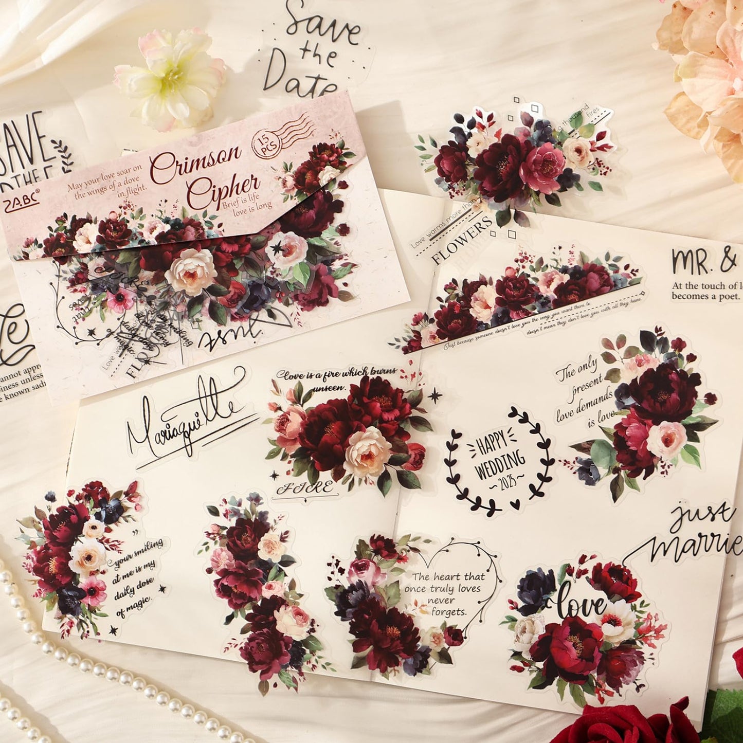 Kigofora 90-Piece Floral Quote PET Stickers for Journaling & Scrapbooking,Transparent Flower Stickers with Words, Aesthetic Collage Supplies for Planner, Cards & Paper Crafts