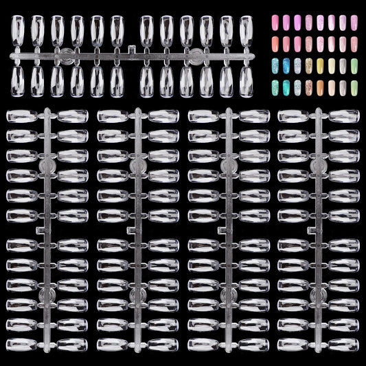 Segbeauty 720pcs Clear False Nail Tips, Flat Square Fake Nail Art Tips for Nail Color Display Book, Professional Practice False Nail Art Tips for Nail Polish Color Swatches Organizing Display Board