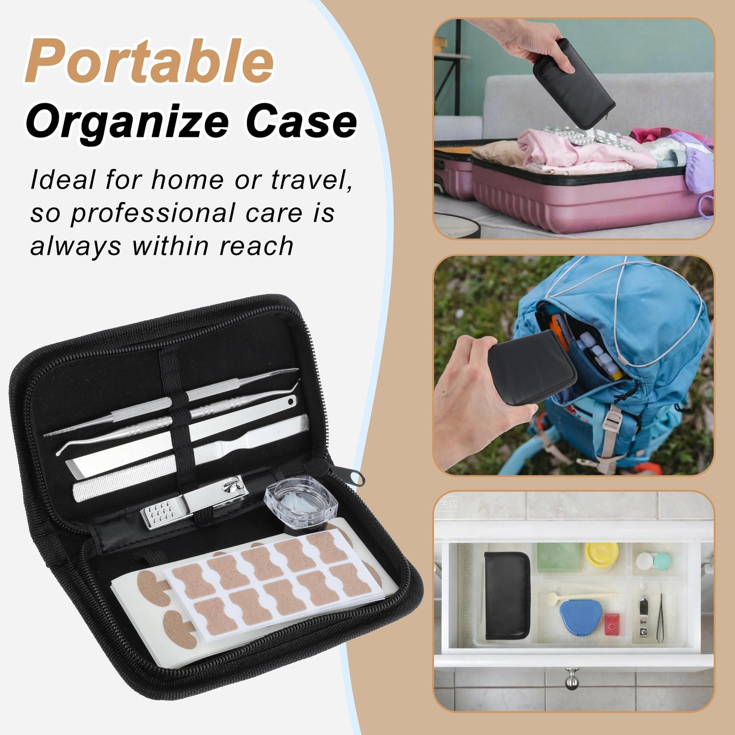 VOCOSTE Ingrown Toenail Correction Kit, Toe Nail Corrector Tools with Leather Case for Easy Storage & Travel, for Curved & Ingrown Nails with Nail Files Clipper Lifter