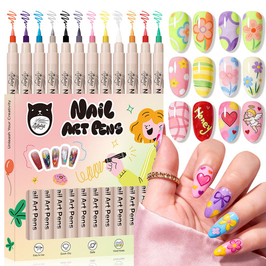 12 Color Nail Art Pens, 3D Nail Polish Pens Set 0.7mm Quick-Drying Acrylic Paint Markers Dotting Liner Drawing Pen Manicure Tools Set for Nail Design, DIY Home Salon Manicure Tools