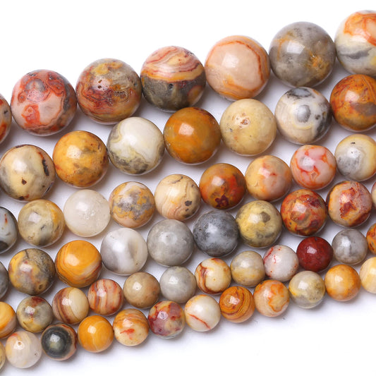 10MM Crazy Lace Agate Round Loose Beads Natural Gem Beads Crystal Energy Stone Beads for Jewelry Making DIY Bracelet Necklace