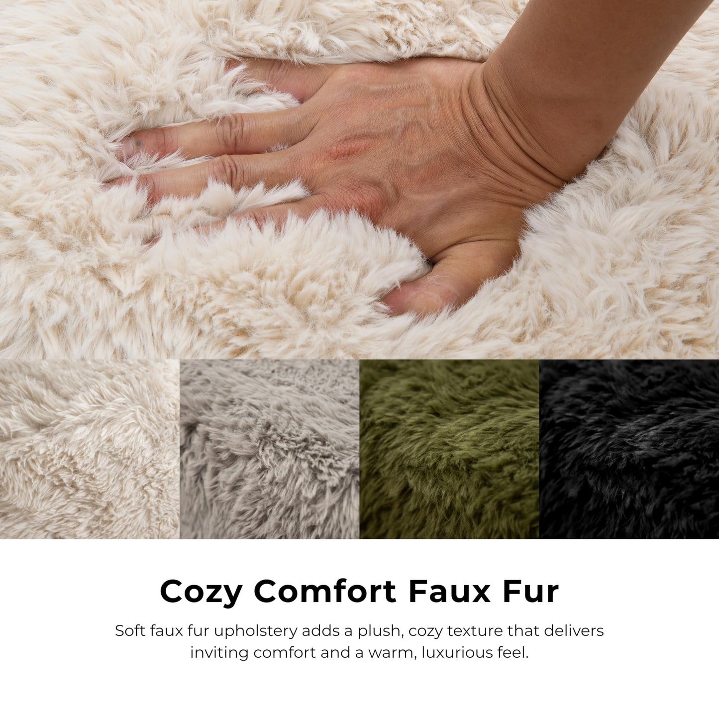 Furniture of America Havyn Modern Faux Fur 1-Seater Square Modular Foam Ottoman, Compressed Couch in a Box, No Assembly Required, for Living Room and Office, Taupe