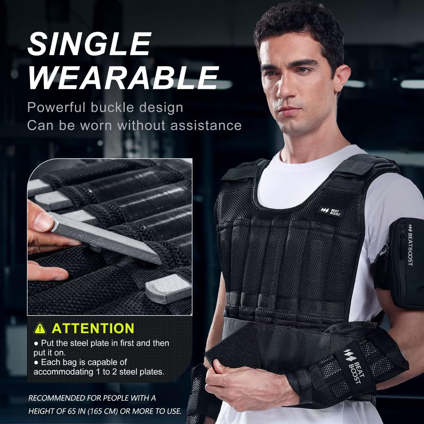 BeatBoost Weighted Vest Men 20 lb Adjustable Weighted Vest with Steel Plates Weights for Walking Strength Training Running Workout