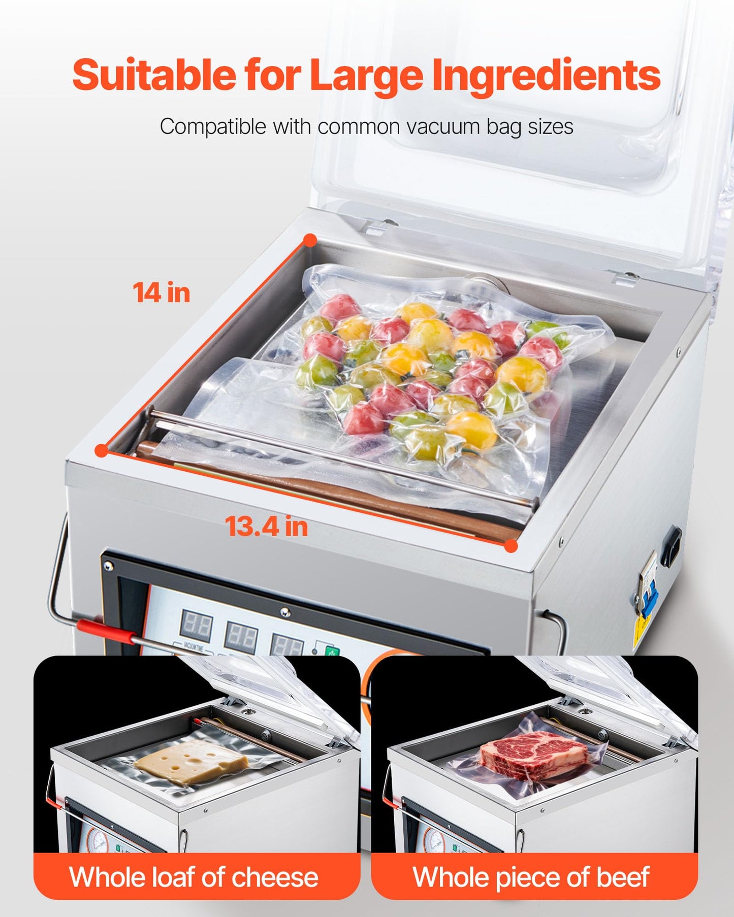 VEVOR Chamber Vacuum Sealer, 320W Sealing Power, Vacuum Packing Machine for Wet Foods, Meats, Marinades and More, Compact Size with 12.6 in Sealing Length, Applied in Home Kitchen and Commercial Use