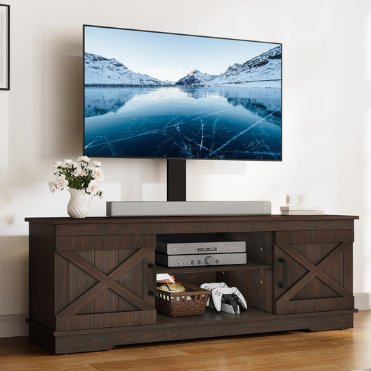 YITAHOME Farmhouse TV Stand with Mount, Sturdy TV Stand Mount for 32/45/55/60/65/70 inch TVs, Entertainment Center with Adjustable Shelf, TV Cabinet Media Console for Living Room, Espresso