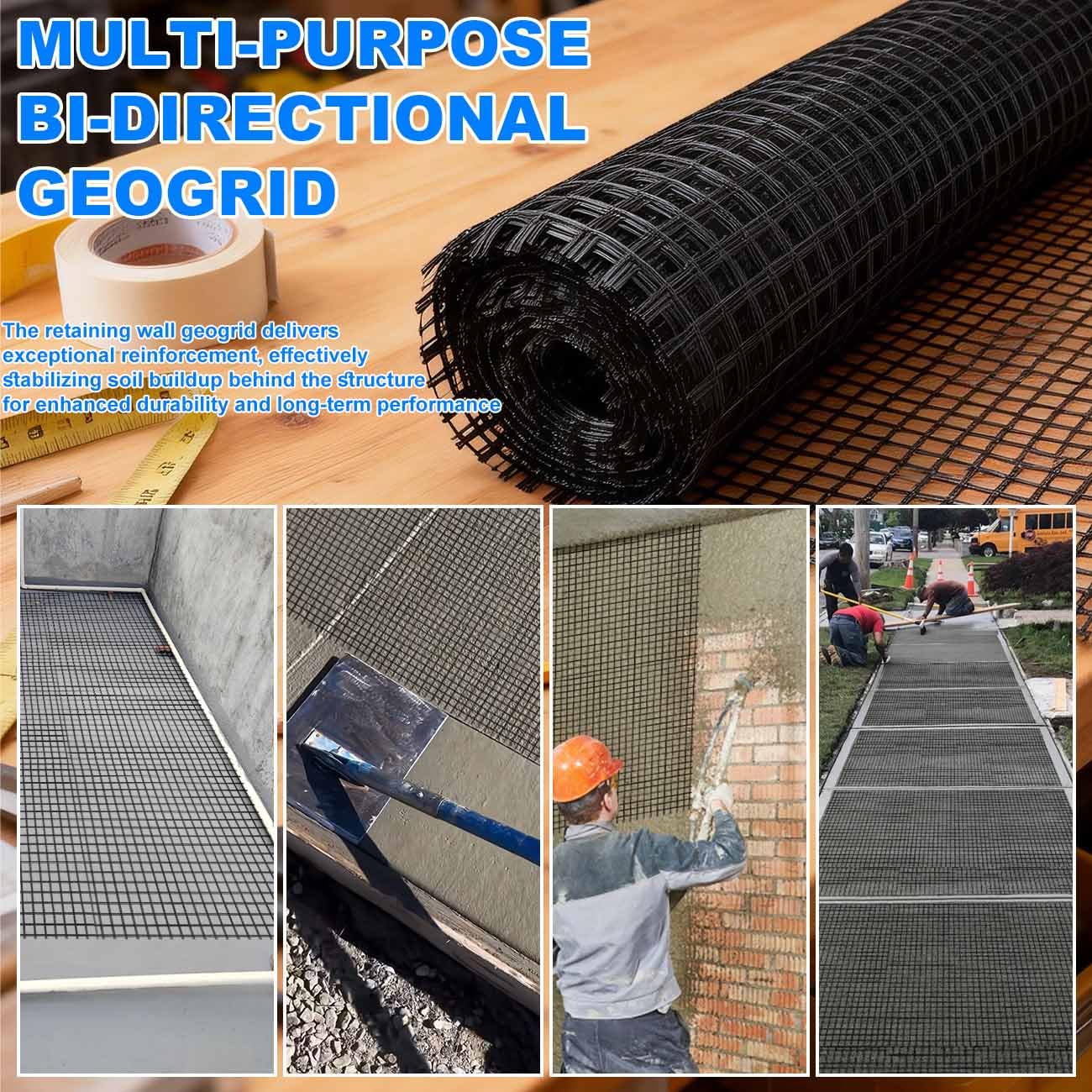 Universal Retaining Wall Geogrid Roll, Fiberglass Geogrid, Gravel Driveway Stabilization Geo Grid, 50KN Tensile Strength for Retaining Walls, Slope Reinforcement, Pavement Crack (3FT x 133FT)