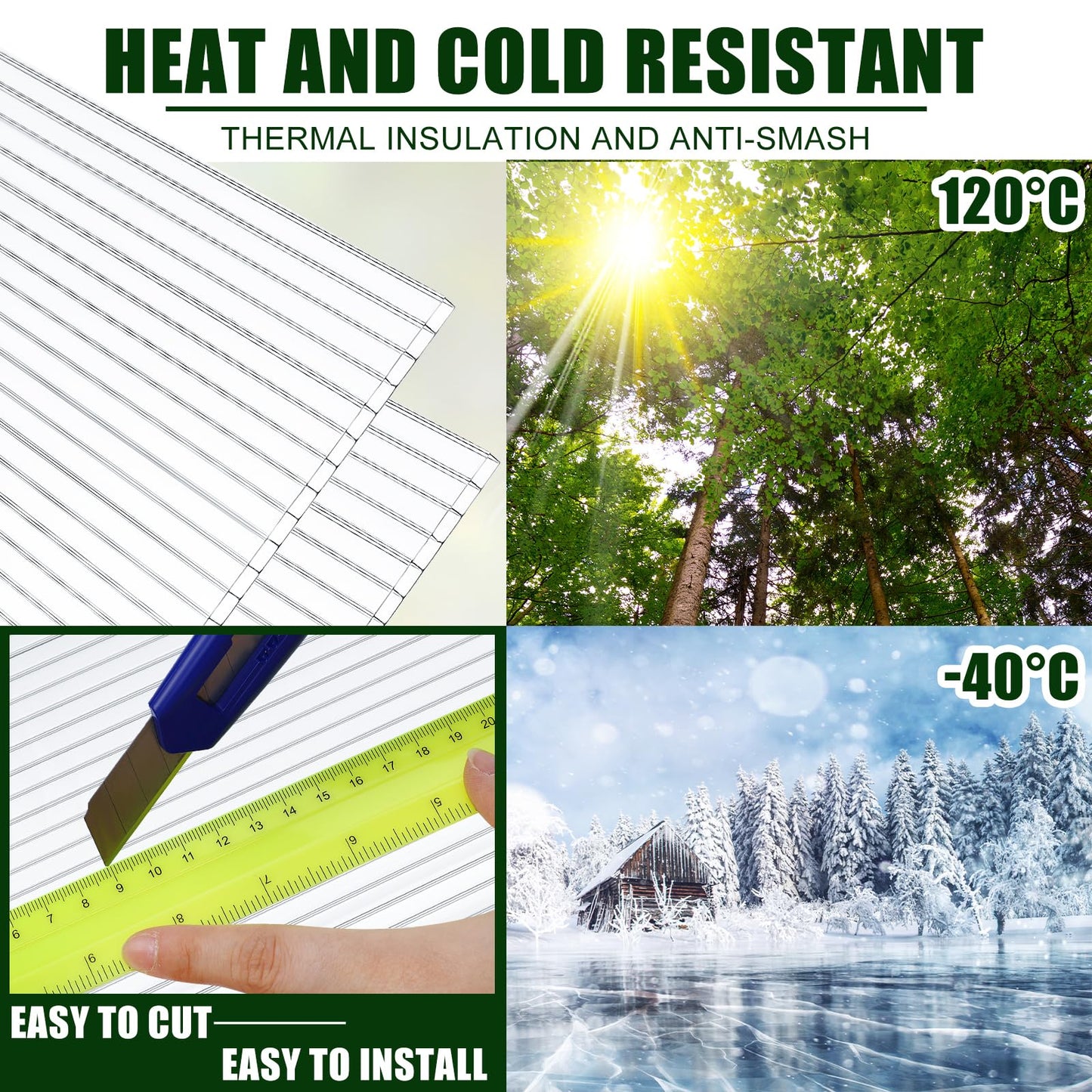 Tatuo 12 Pack 8' X 2' X 0.16'' Polycarbonate Greenhouse Panels Polycarbonate Sheets Twin-Wall Roof Panels Waterproof UV Protected Clear Corrugated Plastic Roofing for Greenhouse Replacement
