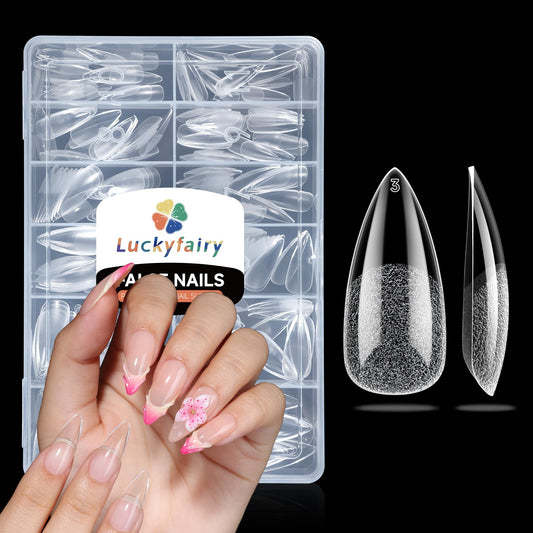 Luckyfairy Medium Stiletto Nail Tips: 240 Pcs Full Cover Almond Shape False Nail Acrylic Soft Gel Nails Tips Clear Stiletto Press on Tips Pre-buffed for Nail Art Extension Salon Home DIY 12 Sizes
