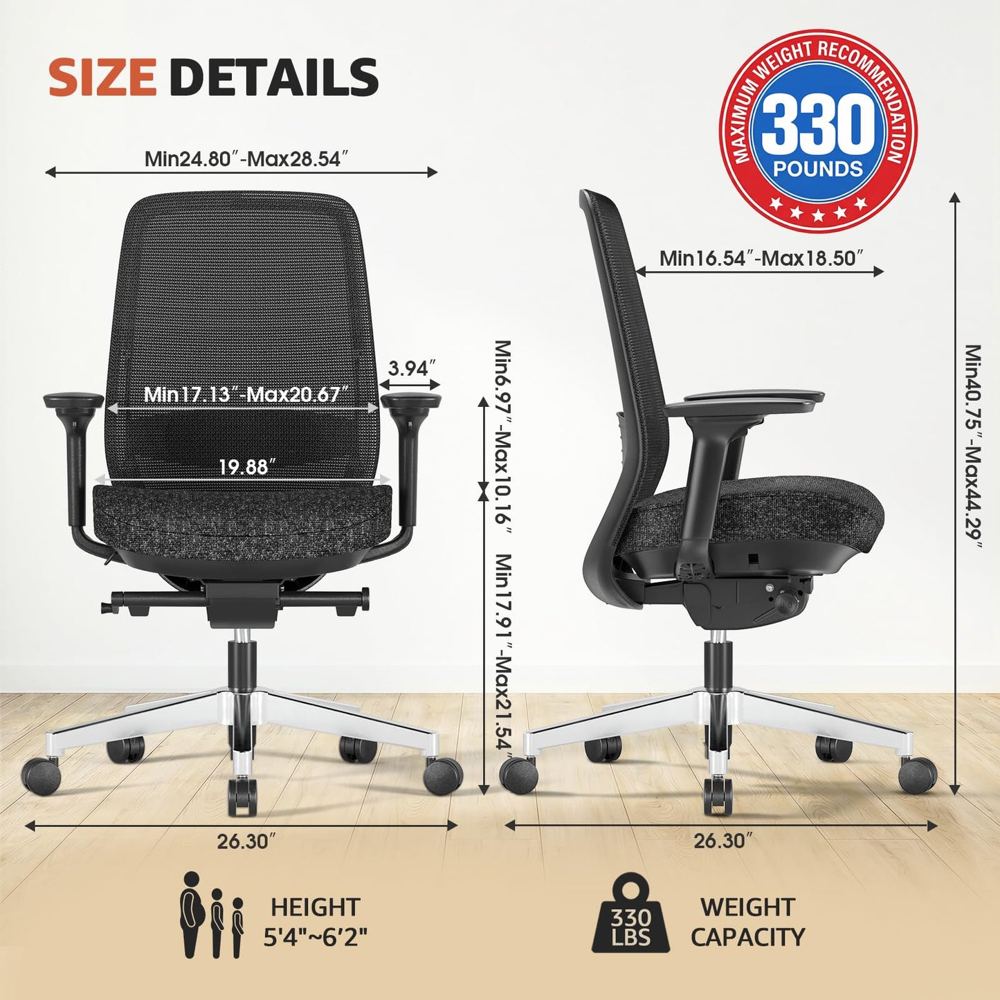 ErgoSift Ergonomic Office Chair - High-Back Mesh Desk Chair with Adjustable Lumbar Support 4D Armrests for Long Hours Sitting Black