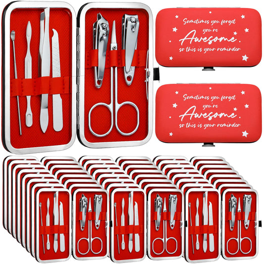 Lanties 24 Set Manicure Kit Bulk Steel Nail Clippers 7 in 1 Stainless Grooming Nail Kit Mother's Day Appreciation Gift Professional Pedicure Tool for Adults Women Men Employee Personal Care(Red)