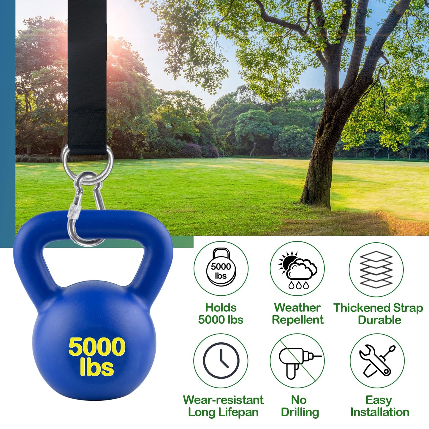 Veriluck Tree Swing Straps Hanging Kit - 3FT/8FT/15FT/20FT/30FT, Strong & Durable - Holds Up to 5000lbs - Adjustable Tree Swing Straps Fit for All Swings, Hammocks, Safer & Easy Installation (30 FT)