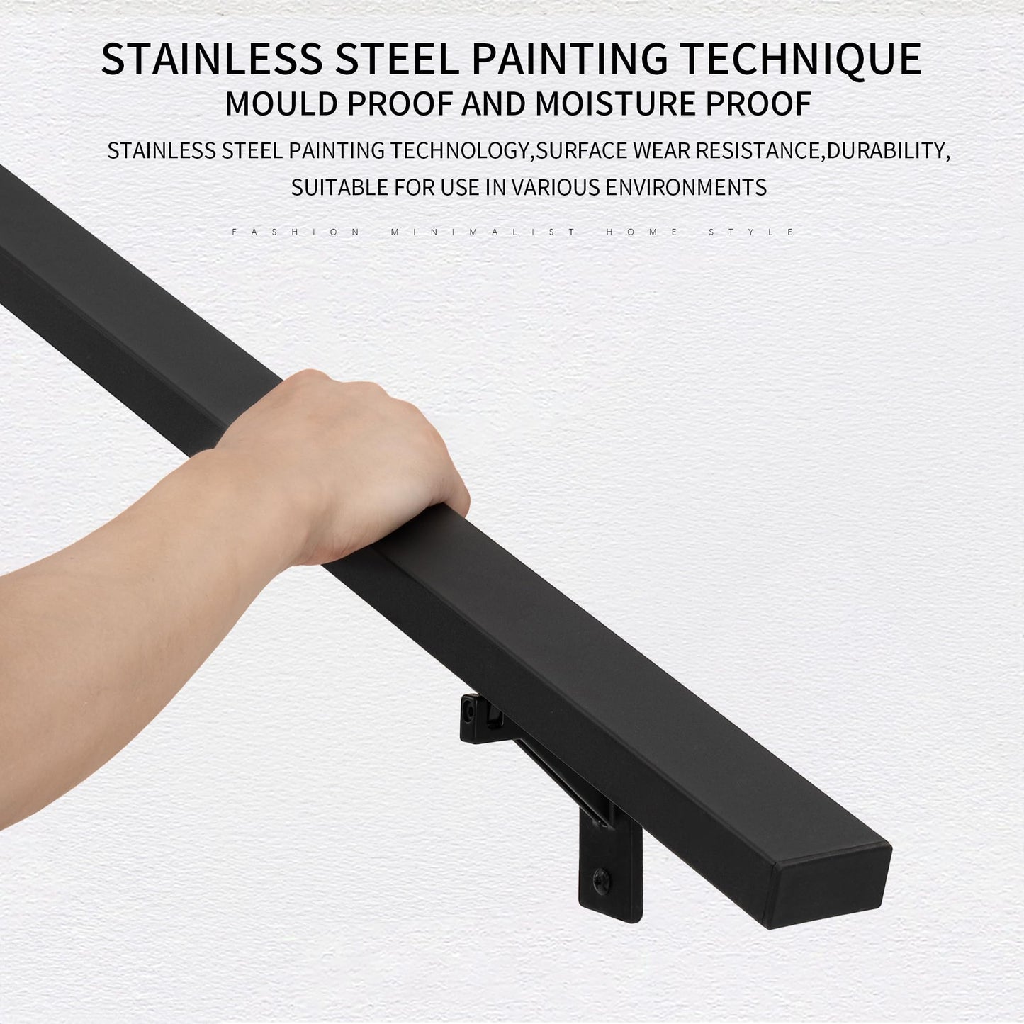 8FT Matte Black Handrails Kit for Indoor Outdoor Stairs，Modern Aluminum Handrail Set,2" X1" Grab bar,Adjustable 304 Stainless Steel Brackets Included，Rust Free (Matte Black, 8 FT)