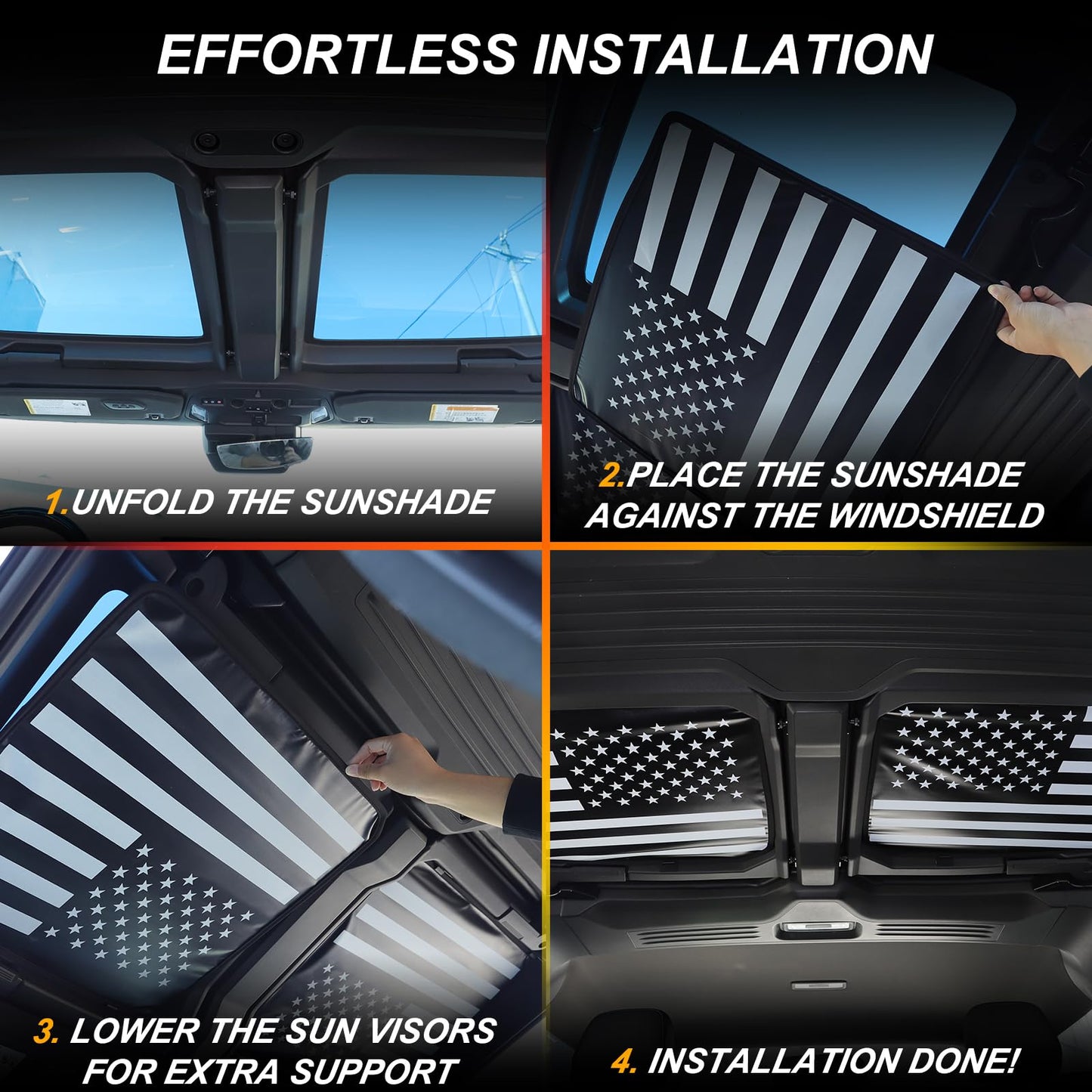 Sunroofs Shade Compatible with 2022 2023 2024 2025 2026 Hummer EV Accessories SUV/Pickup Truck 4PCS Hardtop Windshield Glass Sunshade Insulation Heat Visor Blocks UV Foldable Storage