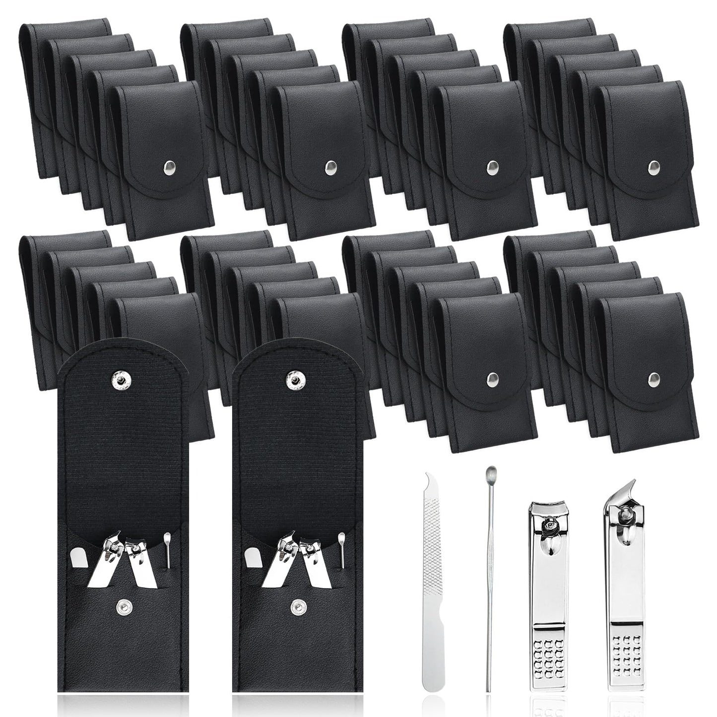 HAIFOTRVA 10 Sets Finger Nail Clipper Set Bulk,4 in 1 Black Adult Stainless Steel Travel Manicure Kit with Case Individually Wrapped Nail Clippers Bulk for Homeless,Hotel,Charity