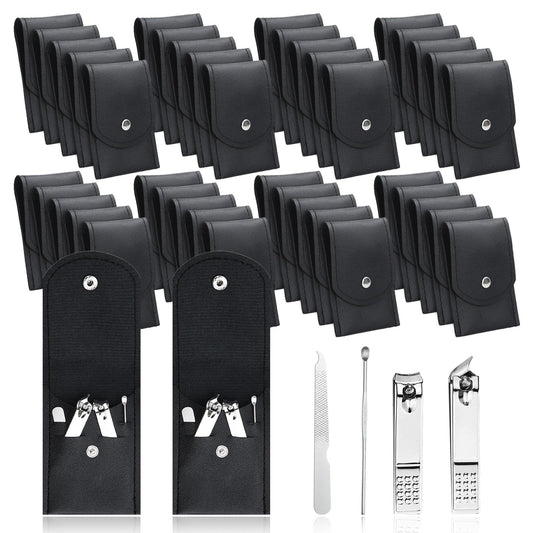 HAIFOTRVA 50 Sets Finger Nail Clipper Set Bulk,4 in 1 Black Adult Stainless Steel Travel Manicure Kit with Case Individually Wrapped Nail Clippers Bulk for Homeless,Hotel,Charity