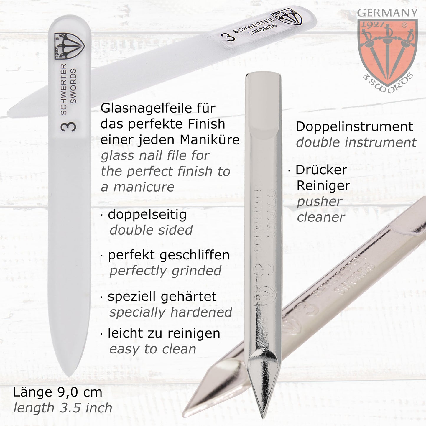 3 Swords Germany - brand quality 3 piece stainless steel INOX manicure pedicure grooming kit set for professional finger & toe nail care scissors file tweezers genuine leather case in gift box (03881)