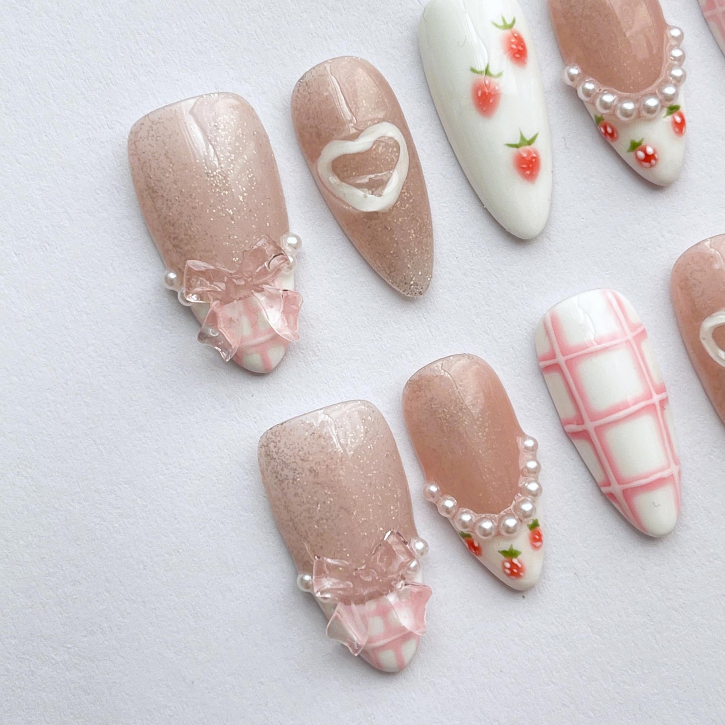 Handmade Press-On Nails Short Almond Nails Reusable Hand-Painted Nails Including Tool Kit 10 Piece (SHN037-S, S)