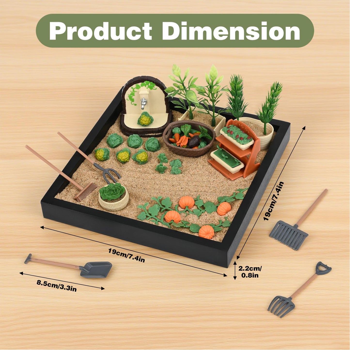Dreamon Zen Garden for Desk, Mini Veggie Zen Sand Garden for Sandbox with Vegetable, Plants and Gardening Tools, Sand Tray Therapy Kit with 56 Accessories, Fidget Stress Relief Toys Novelty Gift Idea
