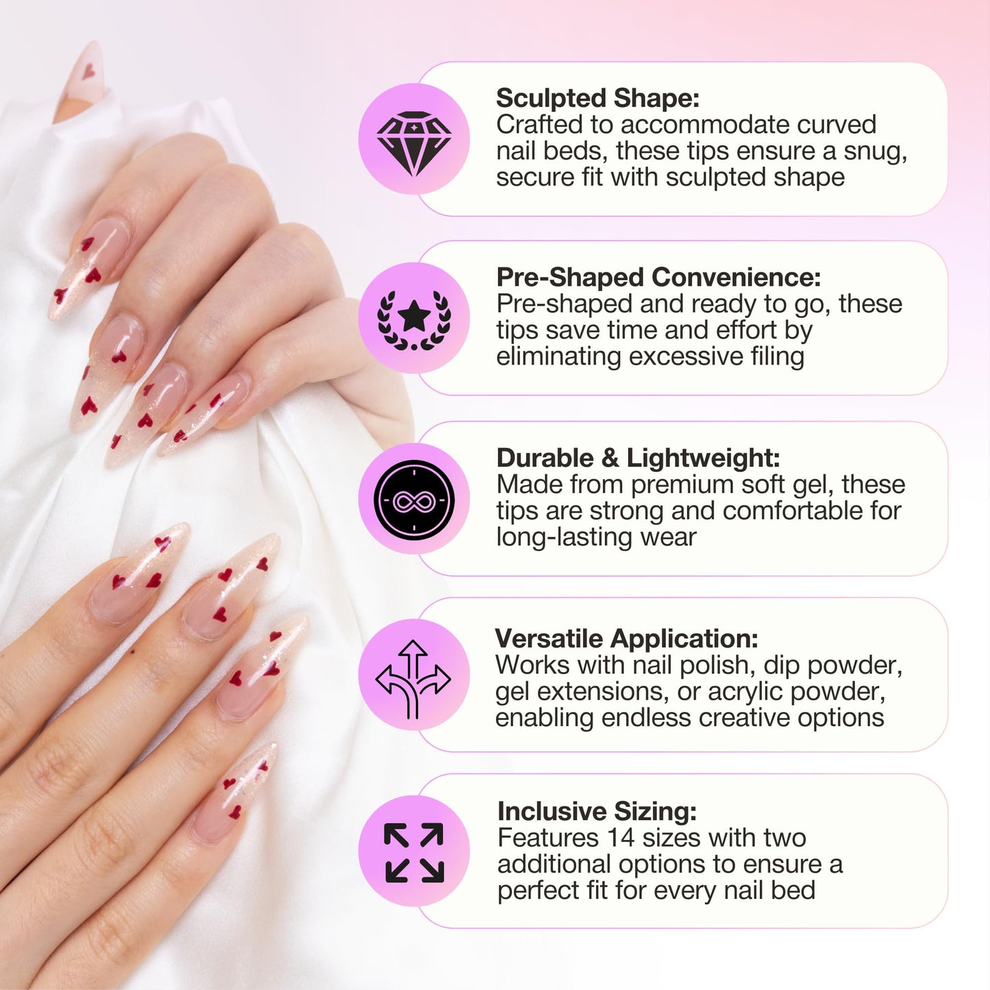 Curacoro Sculpted Medium Almond Gel Nail Tips 420Pcs, Clear Full Cover Soft Acrylic Tips 14 Sizes, Easy to Use, Long-Lasting, Glossy Finish