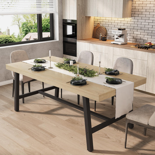 GarveeHome Industrial Dining Table for 6-8 People, 70.87" Long Wooden Kitchen Table with Sturdy Metal Frame & Natural Finish, Seats 6 Rectangular Counter for Dinner, Kitchen, Dining Room - Natural