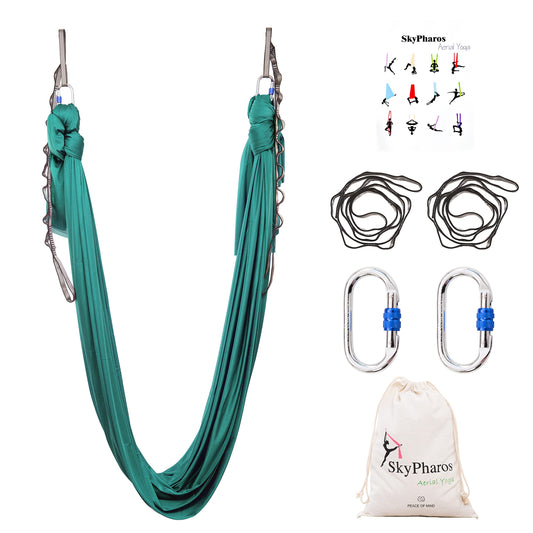 SKYPHAROS 5.5 Yards Aerial Silks Yoga Swing Set - Aerial Yoga Hammock Kit Anti-Gravity Flying for Fitness, Low/Non Stretch Nylon Tricot Fabric Hardware Included for Dance