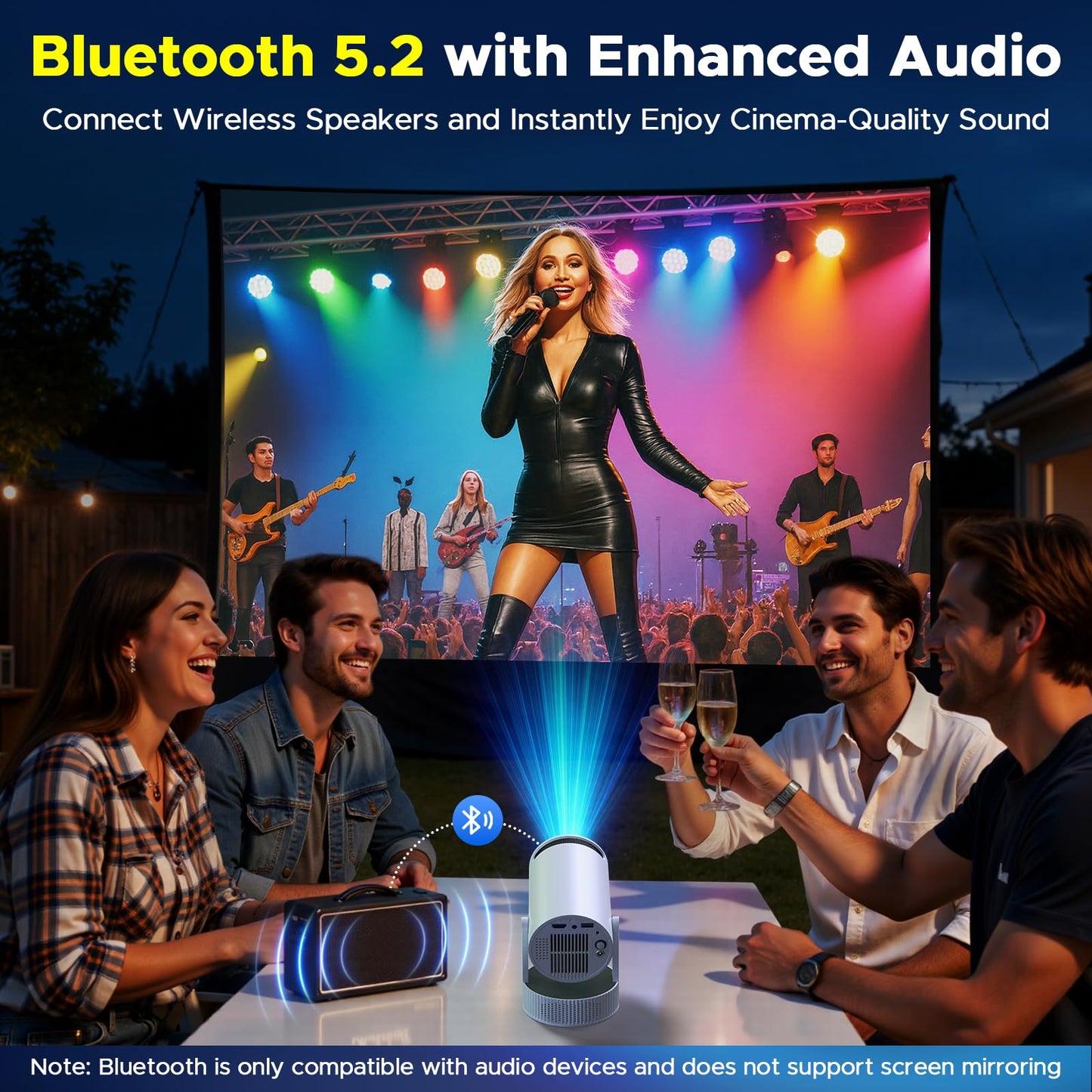 Projector with WiFi and Bluetooth, Mini Projector with Battery Supported 4K, Auto Keystone WiFi 6 Bluetooth 5.2 220° Rotation 3.5Hrs Portable Projectors, Smart Projectors for Bedroom Outdoor Movie