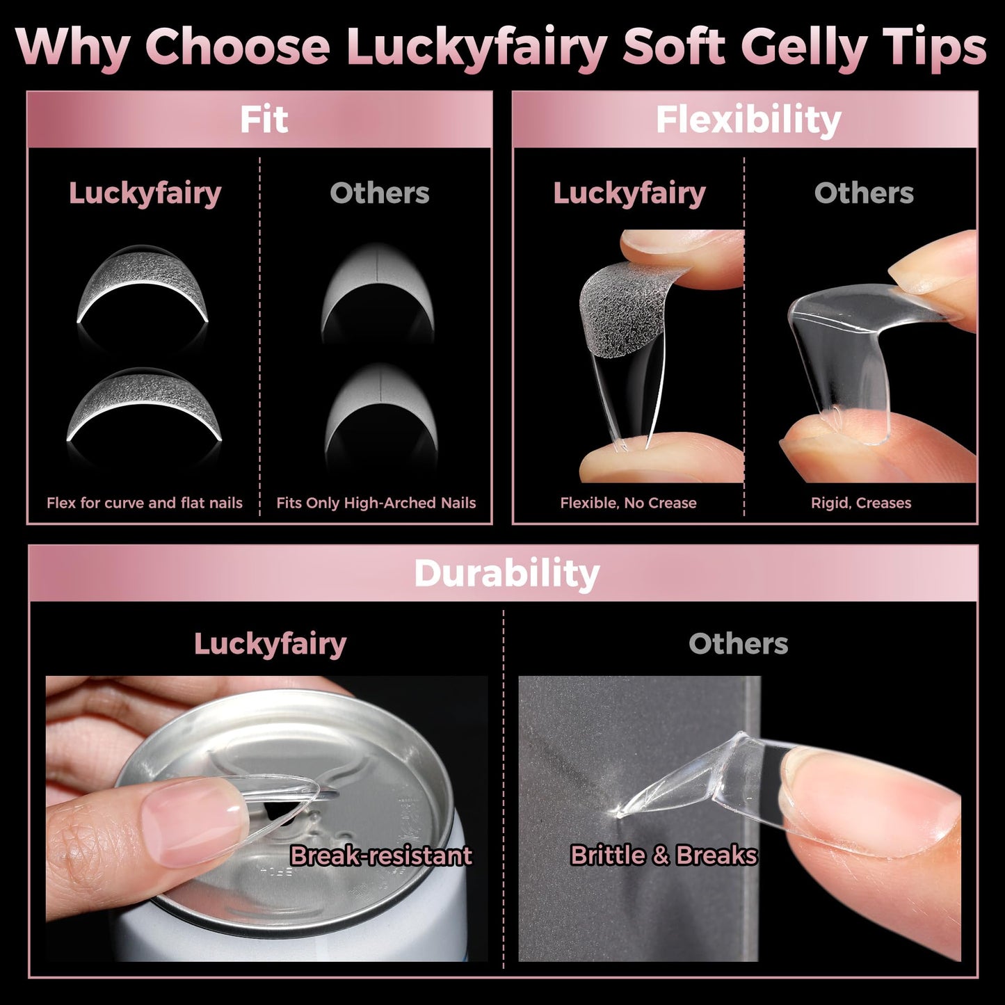 Luckyfairy Medium Stiletto Nail Tips: 240 Pcs Full Cover Almond Shape False Nail Acrylic Soft Gel Nails Tips Clear Stiletto Press on Tips Pre-buffed for Nail Art Extension Salon Home DIY 12 Sizes