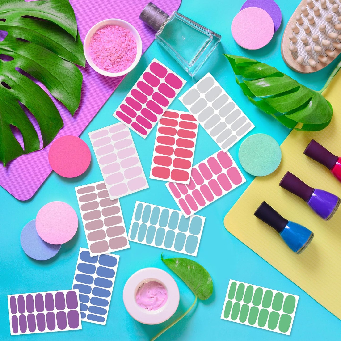 DANNEASY 24 Sheets Light Color Nail Polish Stickers Full Nail Wraps for Women Young Girl Self Adhesive Nail Polish Strips Gel Fingernail Sticker Nails with Nail File, Cuticle Stick