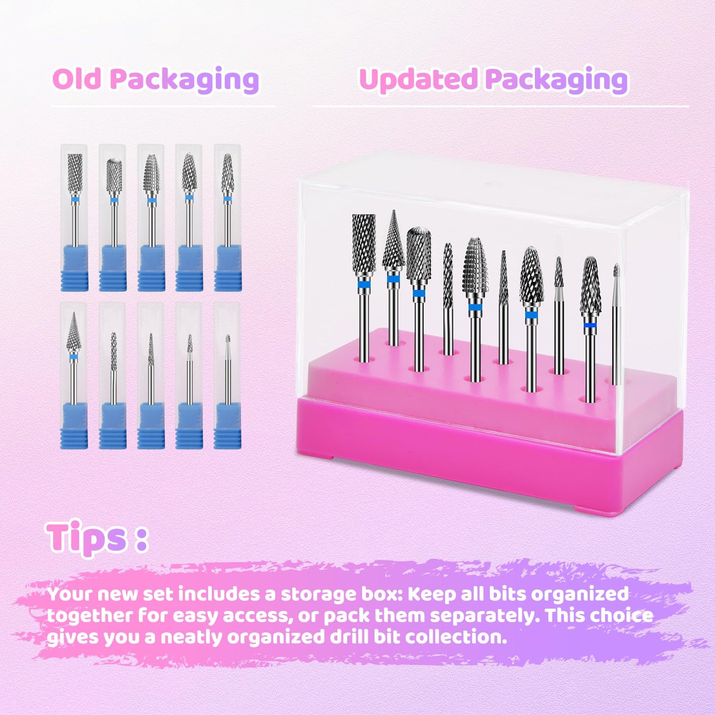 CGBE Nail Drill Bits Set: 10PCS Tungsten Carbide Nail Drill Bits for Acrylic Nails, 3/32'' Shank Professional Nail Bits for Nail Drill Cuticle Drill Bit for Home Salon Nail Enthusiasts Manicurist