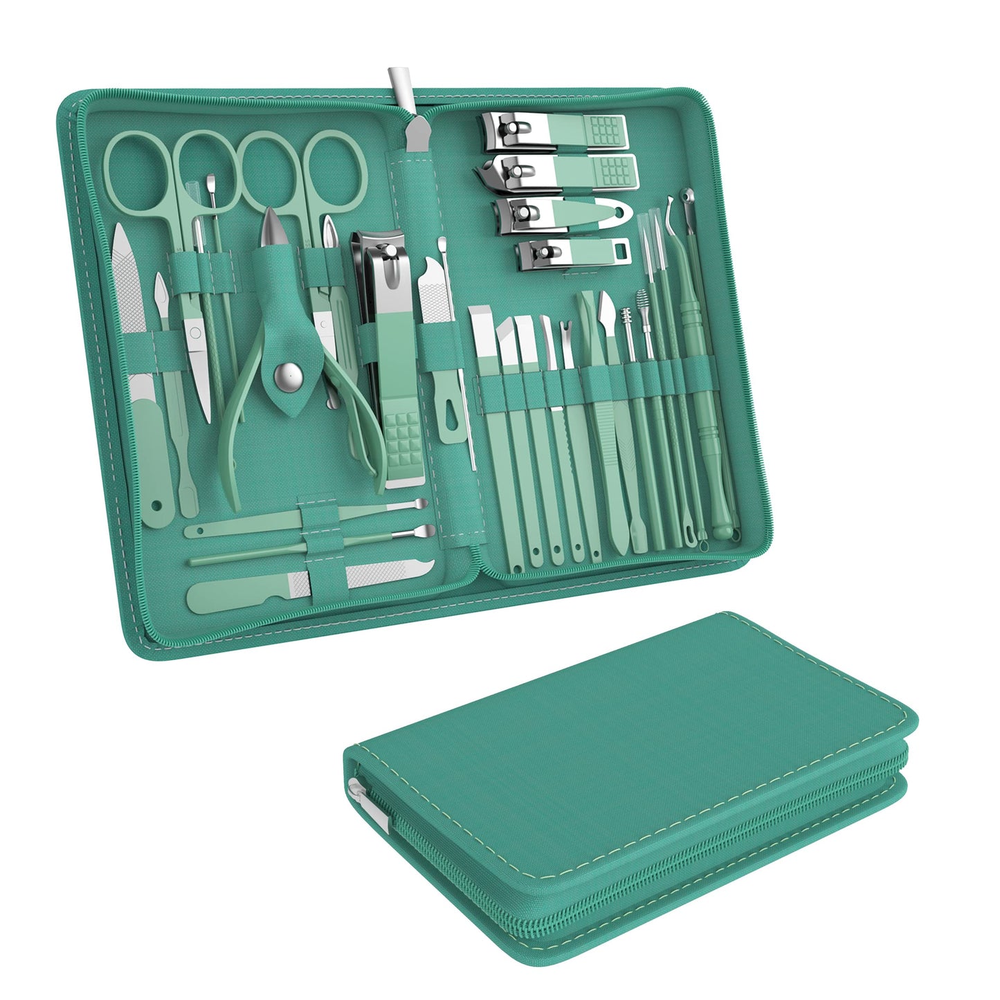 Tseoa Manicure Set Personal Care, Nail Clipper Kit, Professional Nail Clipper Pedicure Set, Nail Tools with Luxurious Travel Case, Gifts for Men Women Family Friend, 31 Pieces (Green)