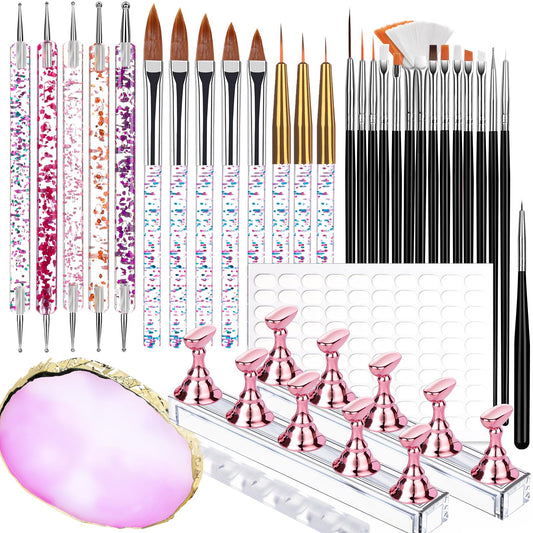 Teenitor Nail Art Tools Set, 23 Pcs Nail Art Brushes, 5 Pcs Nail Dotting Tool, 2 Set of Nail Stand, 100 Pcs Double-Sided Adhesive Tabs, Nail Art Palette, Brushes Holder for DIY Nail Art