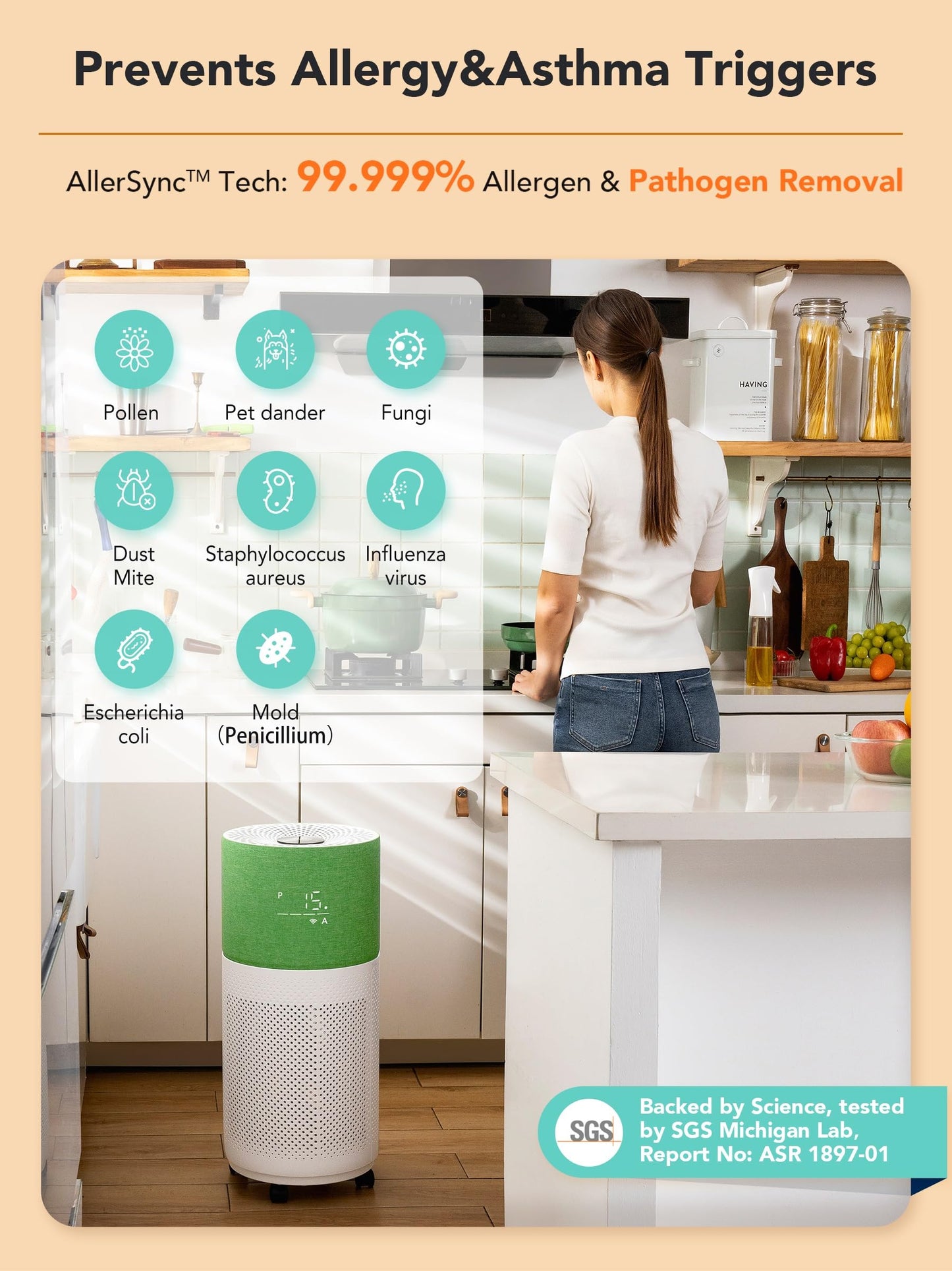 CleanForce Air Purifiers for Home Large Room Up to 2550 ft², H13 HEPA Air Cleaner Works with Alexa for Dust, Allergens, Pollen, Pet Hair Dander, Odors, CERTIFIED asthma & allergy friendly, Rainbow