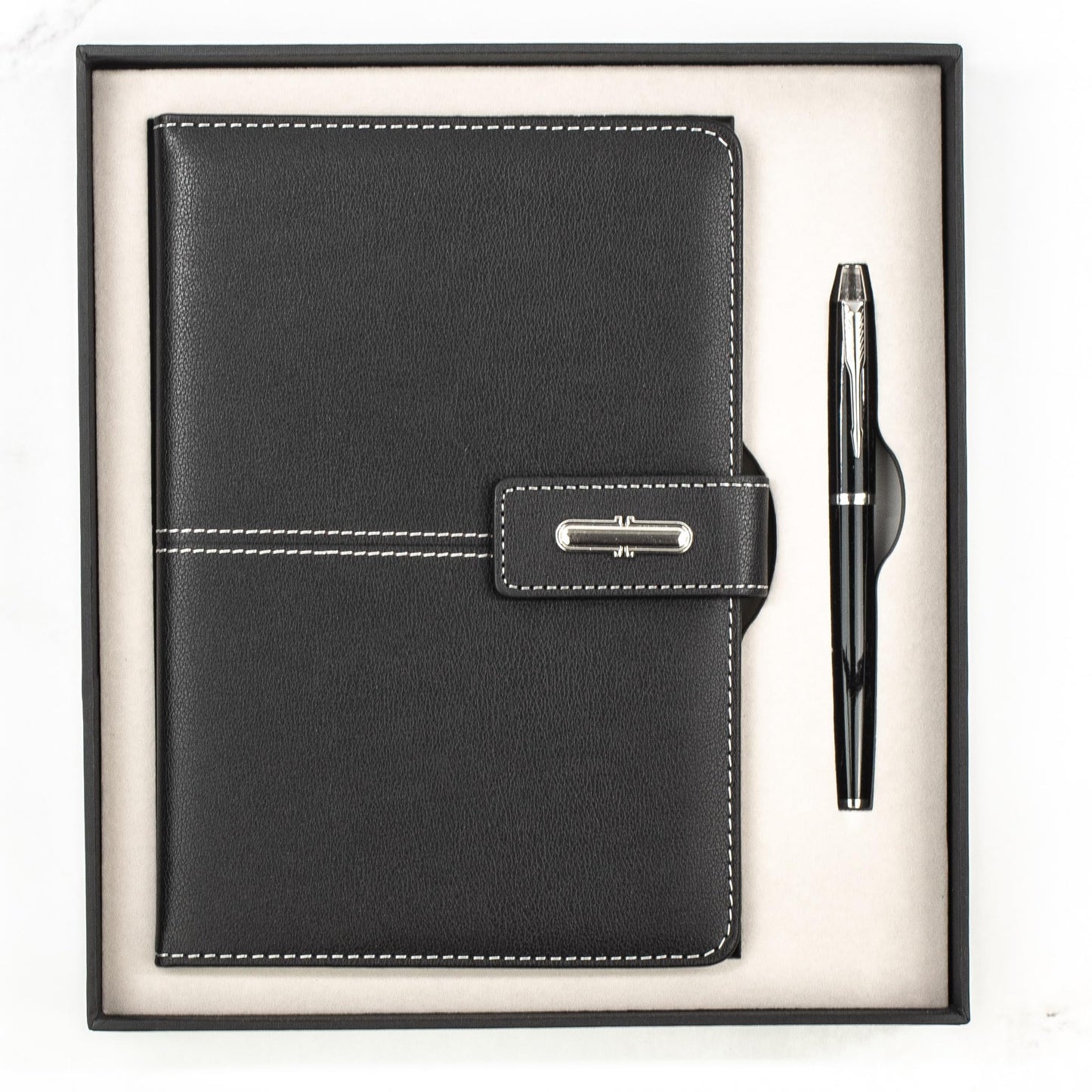 Shadow Breeze A5 Leather Notebook and Executive Pen Gift Set in Premium Gift Box, 172 Pages 100GSM Ruled Pages, Great Gift for Business, School, Home (Black)
