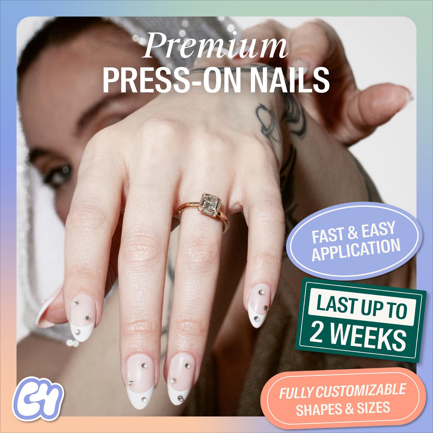 Chillhouse - Chill Tips, French Tip Press On Nails Kit - Veil Drip (Almond) - 30 Nail Shapes & Sizes - 2 Weeks of Wear - Customizable Fit - French Manicure Kit - Women Owned - Beauty & Self Care
