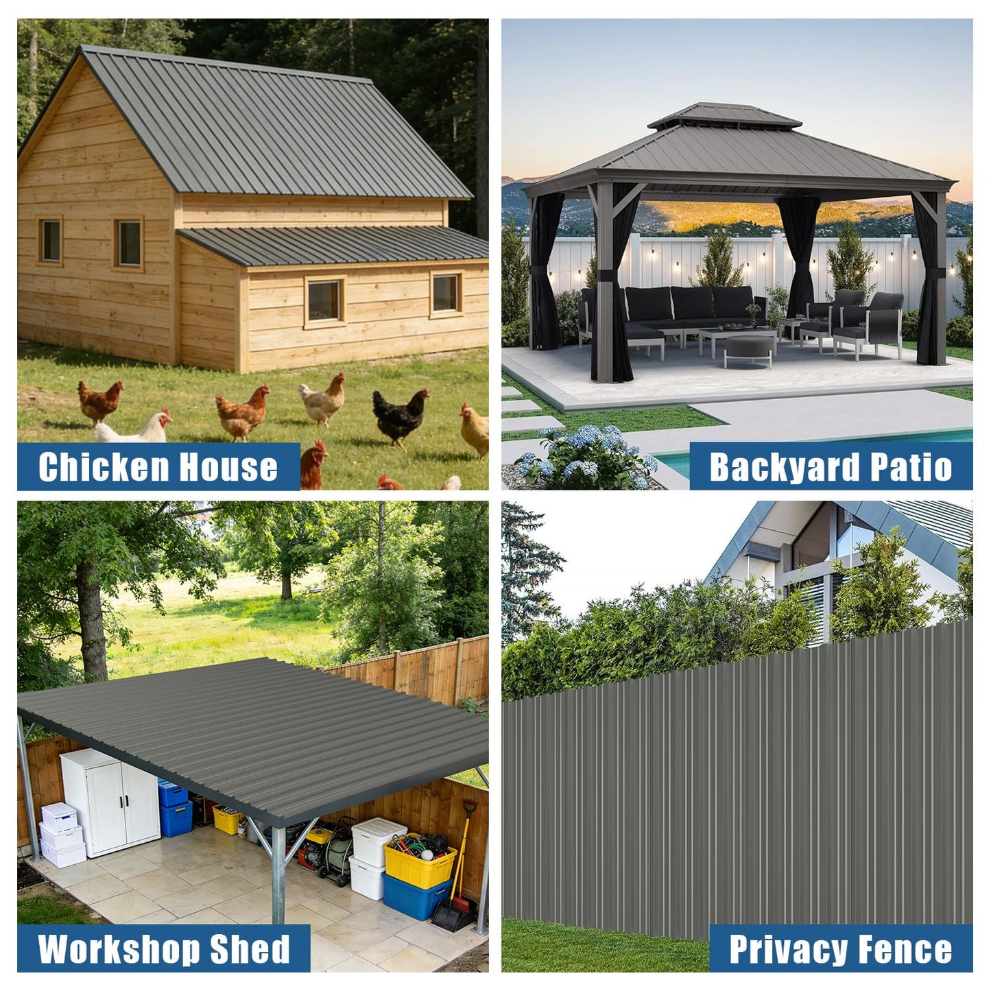 Vigo huseeo 20 PCS 112 sq.ft Metal Roofing Panels, 42.52" x 18.9" Corrugated Galvanized Roof Panels, Waterproof Siding Panels with 200 Pcs Screws for Garages, Sheds, Stables and Mobile Homes