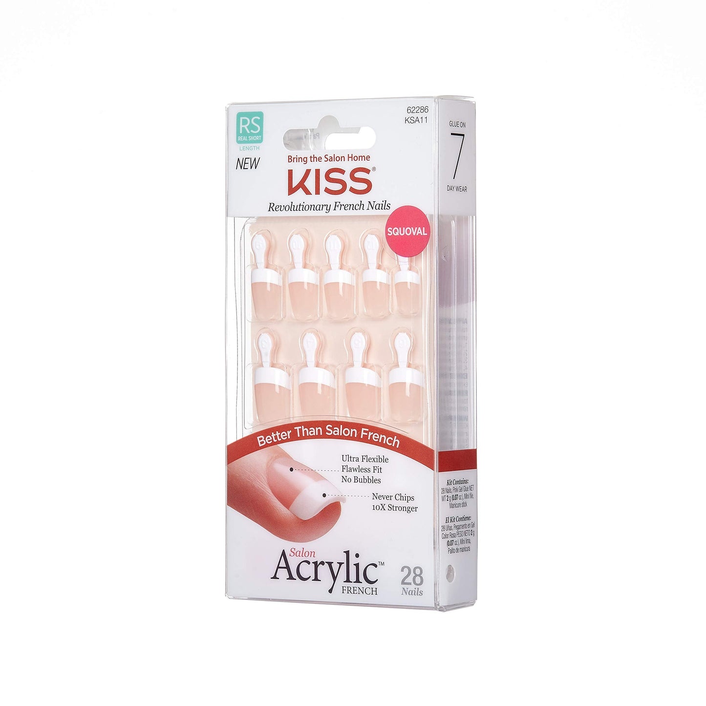 Kiss Salon Acrylic French 28 Count Real Short Length Nude (Pack of 3)