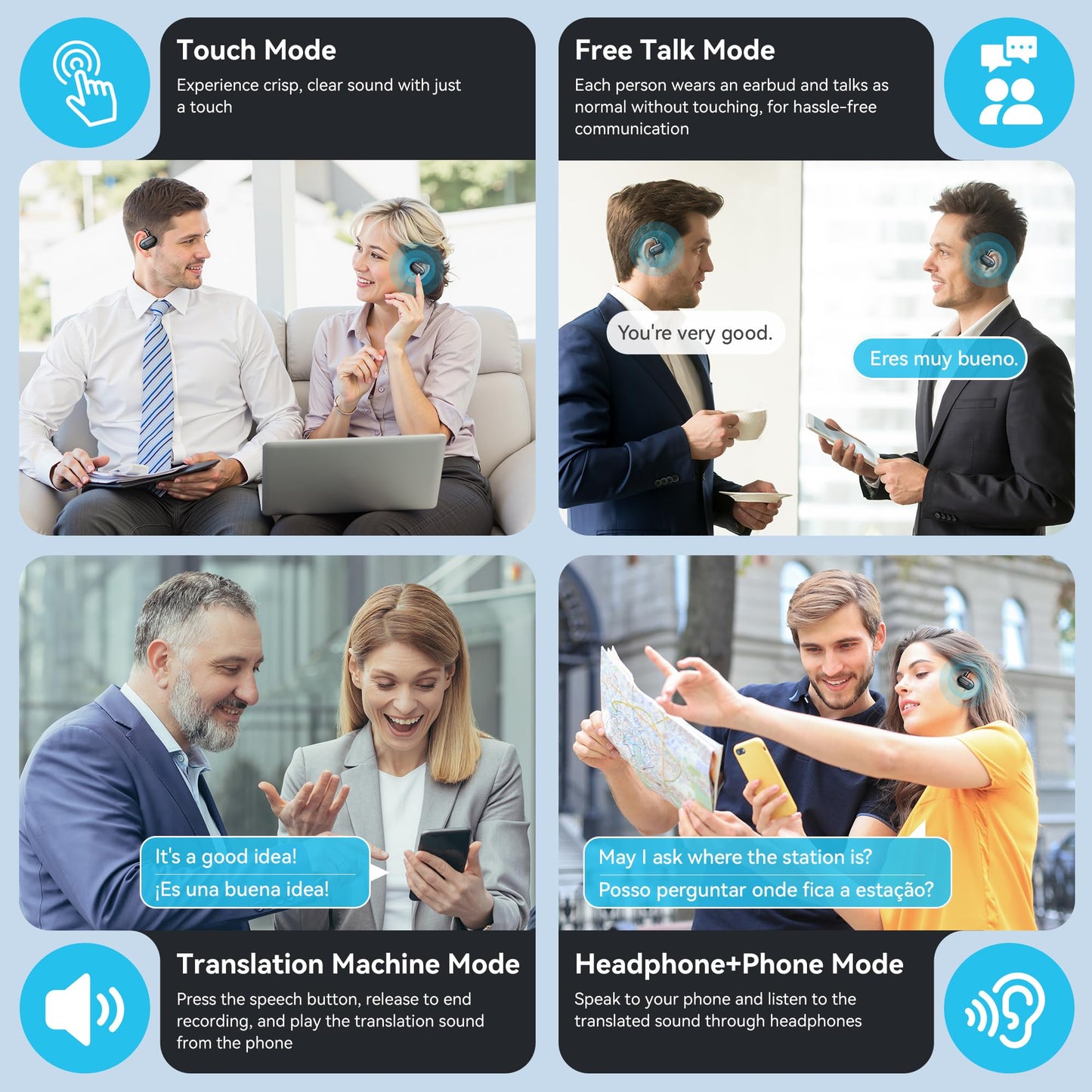 AI Language Translation Earbuds, 3-in-1 Instant Translator Earbuds with 163 Languages Wireless Bluetooth Two Way Online Voice Translation Device for Travel Business Learning