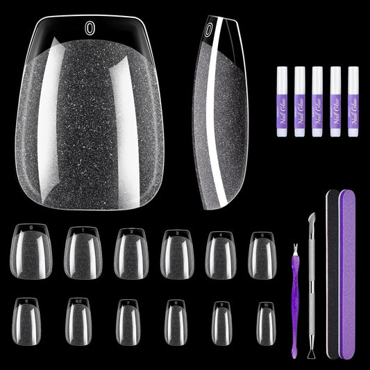 MORGLES Short Coffin Nail Tips, 240Pcs Pre-Shaped Soft Gel Acrylic Nails, Half Matte Ballerina Full Cover Tips for Salon & DIY Press on Manicure & Nail Extension