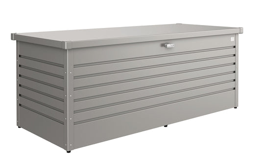 Biohort LeisureTime Steel Silver Deck Box - 210 Gallon Steel Outdoor Storage Box, Locking & Waterproof Large Metal Tool Box, Cushion, Furniture, & Package Chest, Size: 71"x31"x28"