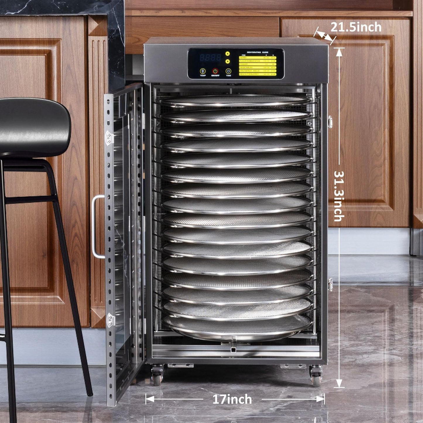 Septree Rotary Food Dehydrator 16 Trays, Commercial Large Rotating Food Dryer Machine for Jerky, Herbs, Mushrooms, Fruit, Dog Treats, 1500W Full Stainless Steel Industrial Dehydrater (Gunmetal Gray)