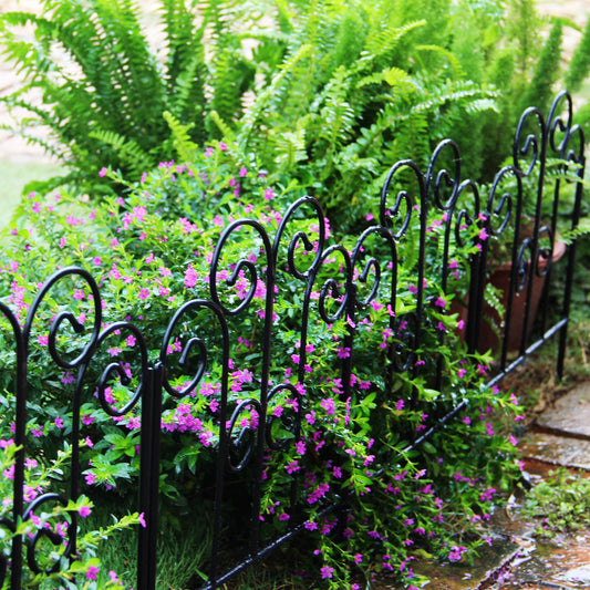 SCENDOR Decorative Iron Garden Fence 12" W x 17" H, Pack of 5 Panels Rust-Resistant Metal Fence Panels for Flower Beds, Vegetable Gardens, and Landscaping - Dog, Cat, Rabbit Designs Available