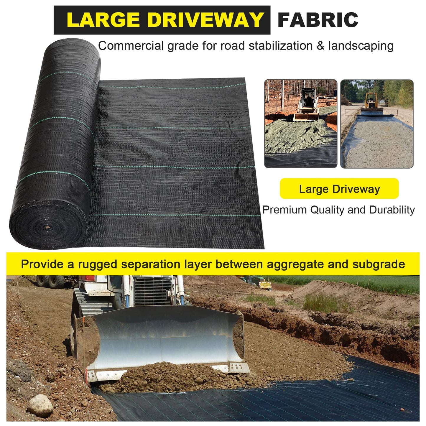 Driveway Fabric 6.5x300 ft - Commercial Weed Barrier, Heavy Duty 3.5OZ Landscape Fabric for Road, French Drain, Erosion Control, Construction Projects