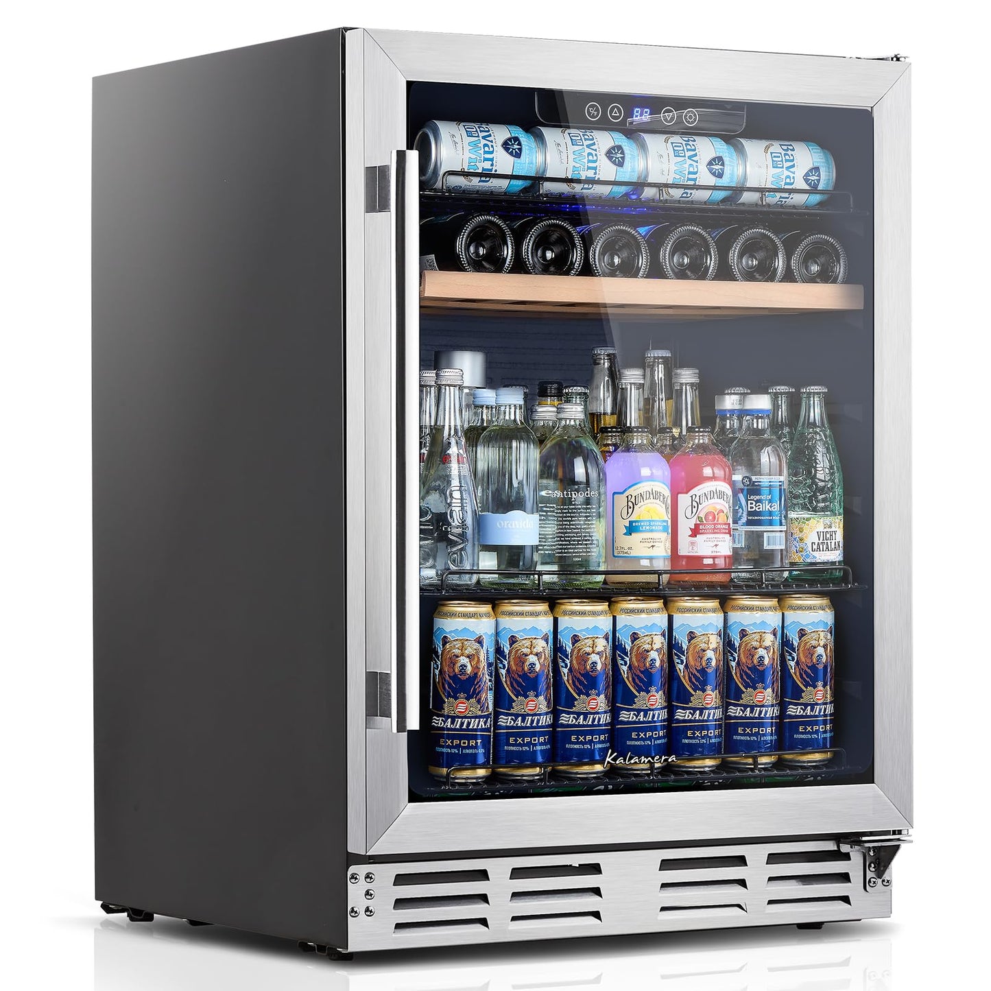 Kalamera Mini Fridge 24 Inch Undercounter Beverage and Wine Cooler Refrigerator Built-in or Freestanding - 118 Cans & 15 Bottles Capacity with LED Light Glass Door