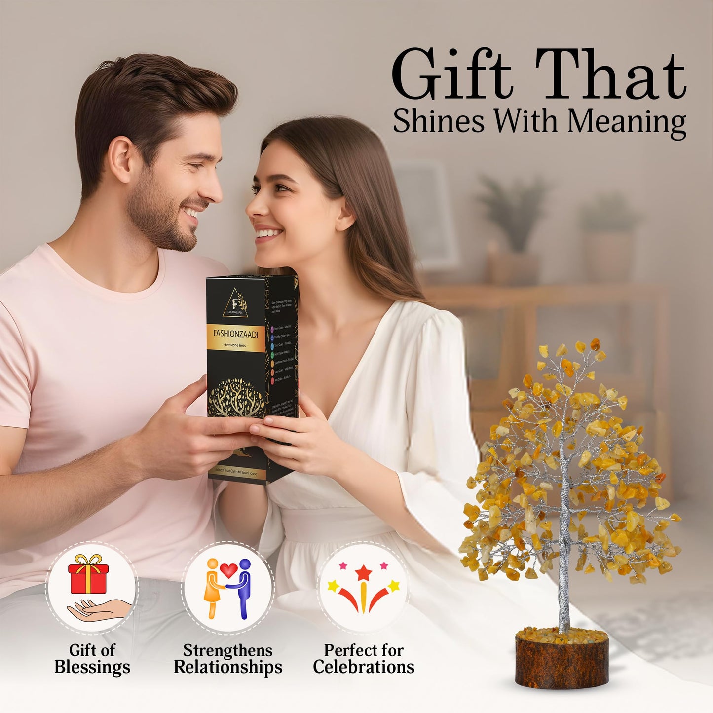 FASHIONZAADI Yellow Aventurine Healing Crystal Bonsai Tree, Desk Decor for Room & Office Decor, Spiritual Gift - Crystals for Home, Room Decor - Cute House Warming Gifts for Women, Mom Birthday